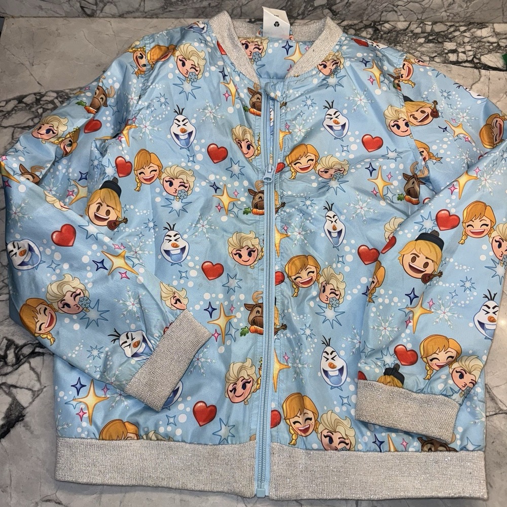 Disney Frozen Jacket Coat Girls Size 9- 10 Elsa Anna Blue Windbreaker